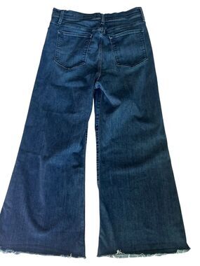FRAME Le Palazzo Crop Jeans 32 High Rise Wide Leg Raw Hem Blue Stretch Denim